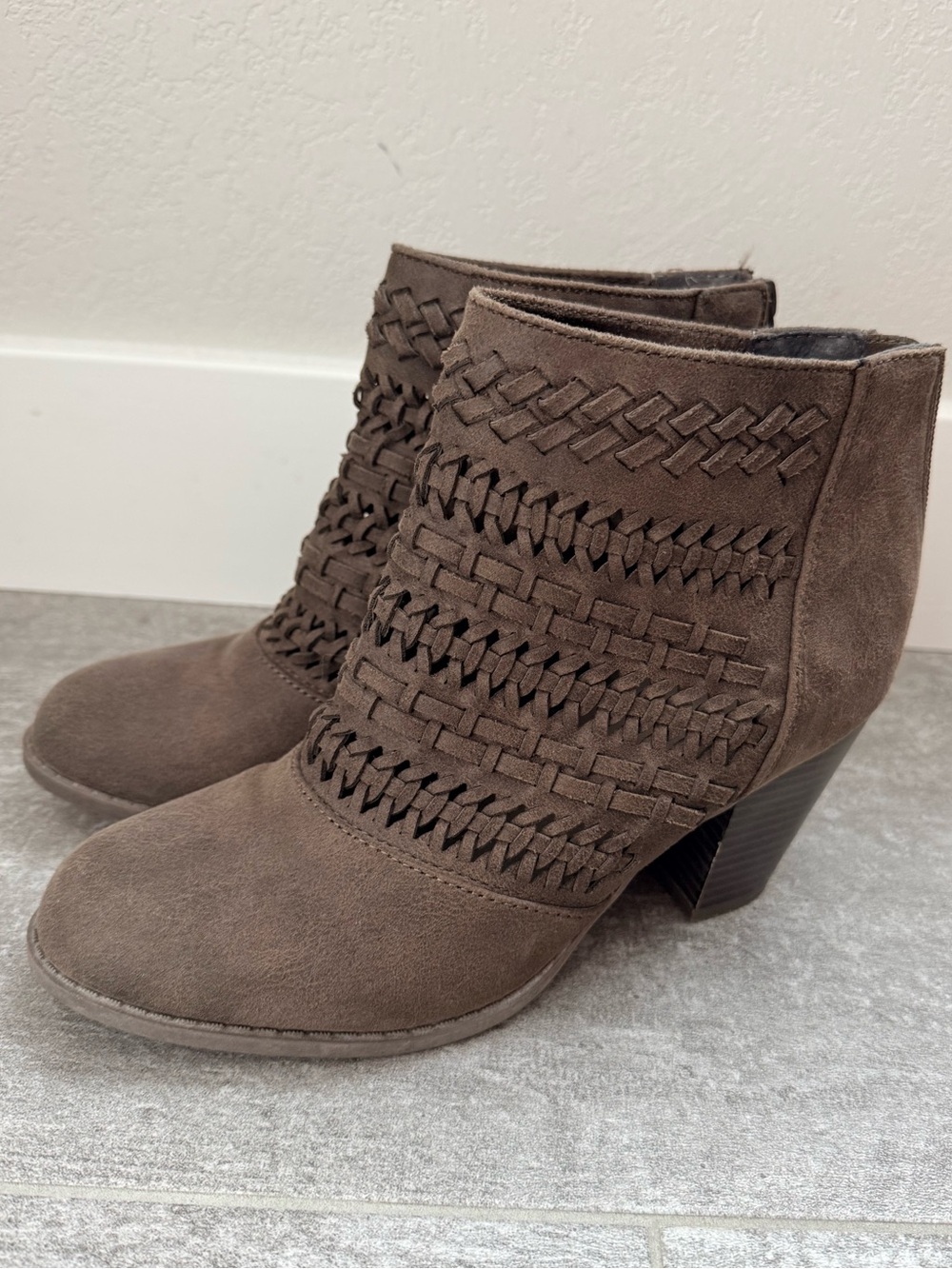 Brown Suede Woven Ankle Boots - Women